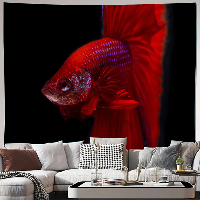 Ocean Aquarium - Vibrant Red Betta Fish Tapestry Wall